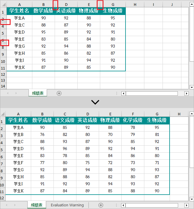 python 在 excel 中隐藏或取消隐藏行和列