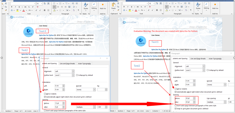 python 给 word 文档中段落设置段前、段后间距